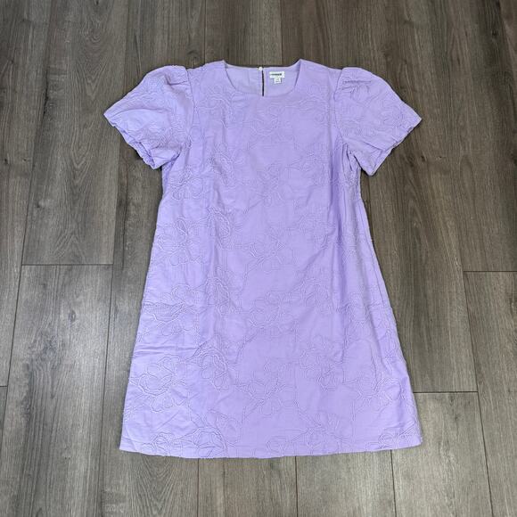 J.Crew Eyelet Puff-Sleeve Mini Dress WMNS 14 Purple Flower Embroidery Crew Neck - Picture 4 of 8